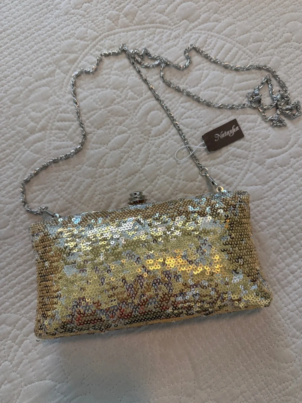 Boho Y2K Metallic Gold Sequin Clutch Shoulder purse festival evening bag wedding